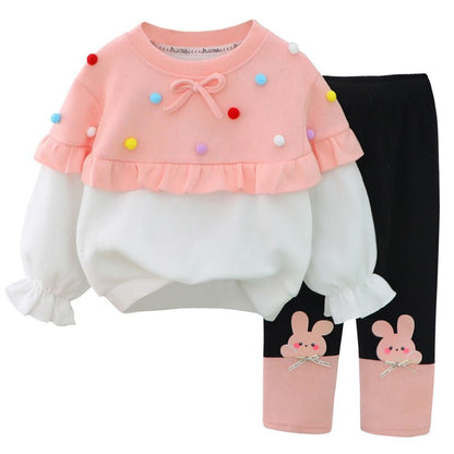 Herbstliches Baby-Set aus T-Shirt und Hose mit Spitze für Mädchen