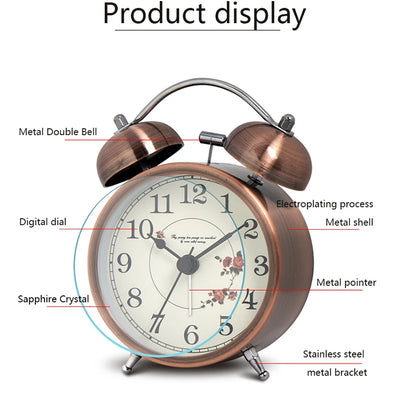 Retro Metal Alarm Clock with Luminous Dial for Desktop Decoration