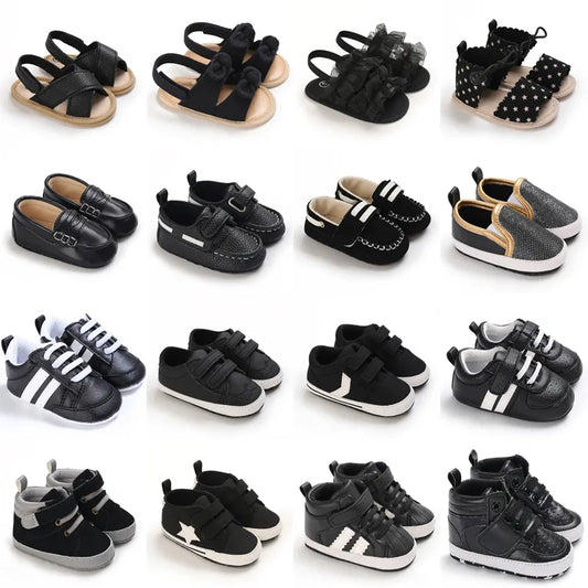 Chaussures en tissu décontractées pour nouveau-nés à la mode noire, garçons et filles