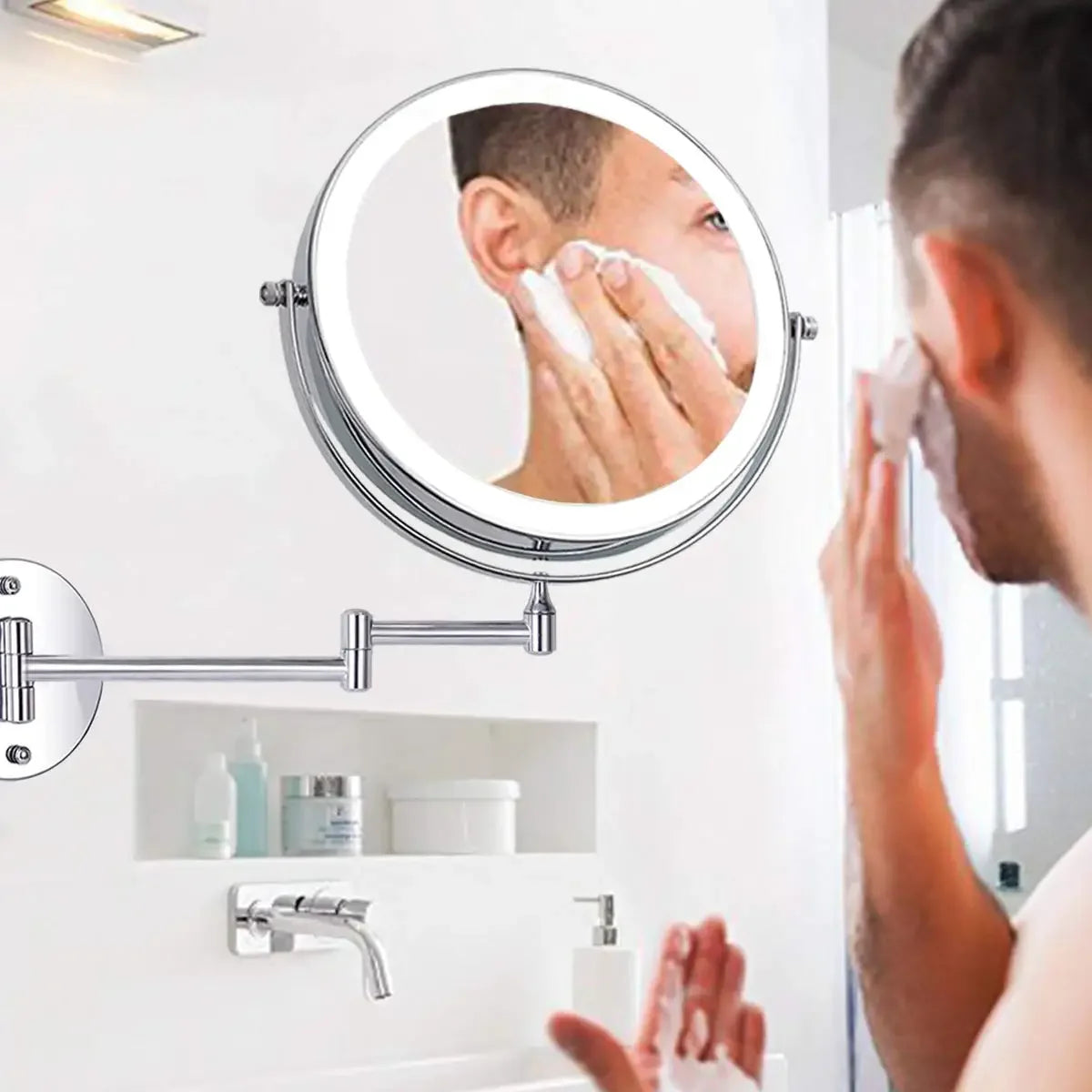 Miroir de maquillage double face à LED noir mat