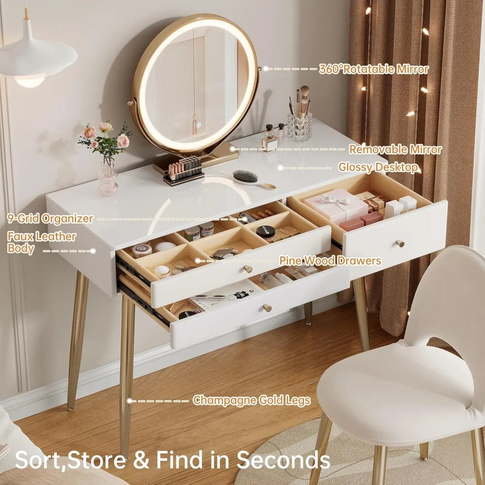 Glam Vanity Set with Lighted Mirror