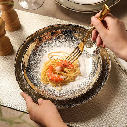 Wavy Nordic Gold Ceramic Retro Dinner Plate