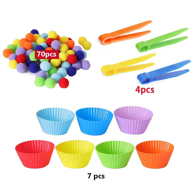 Rainbow Counting Pompoms Set  Kids Games