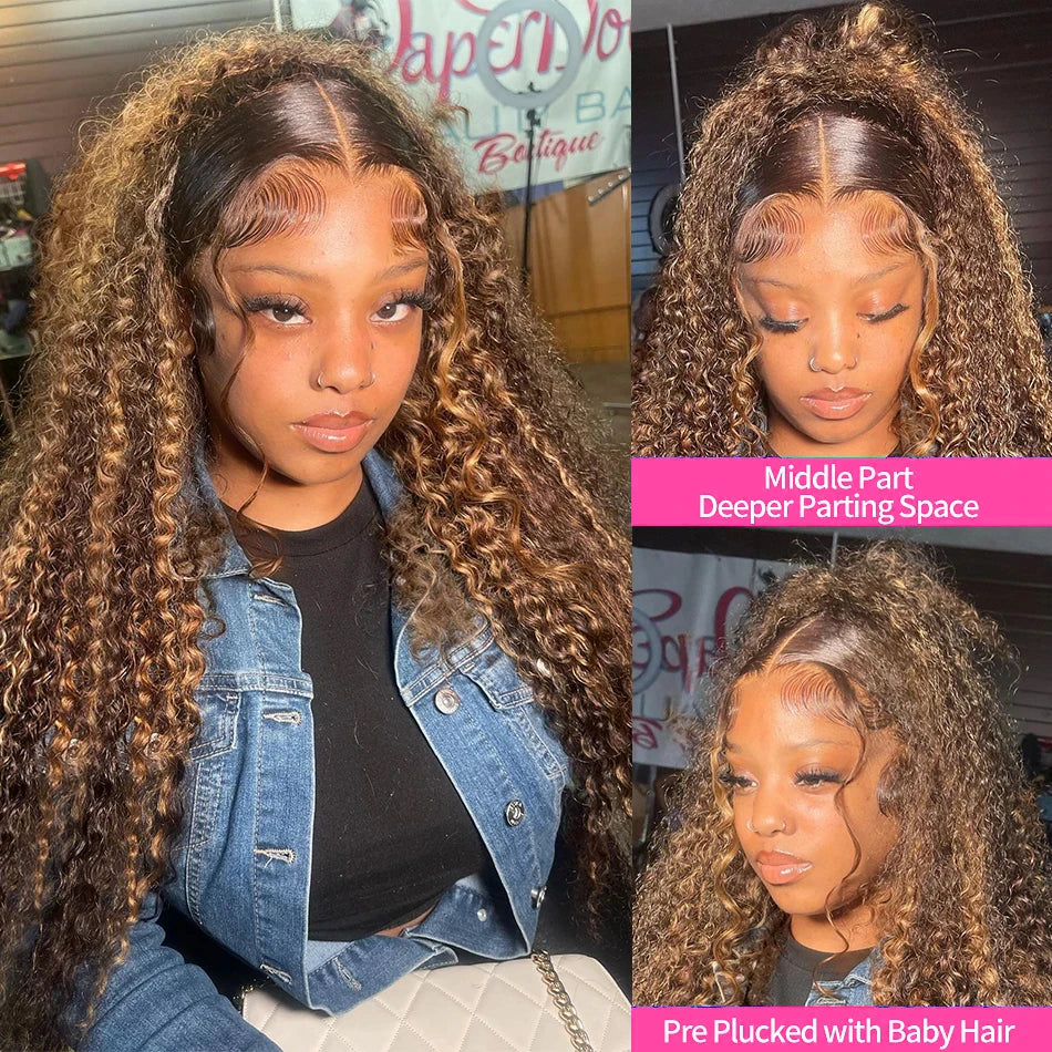 Deep Ombre Curly Frontal Closure Human Hair Lace Wig