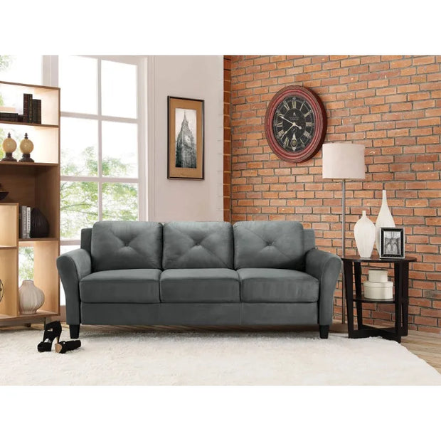 Sofa with Curved Arms, Black Upholstery