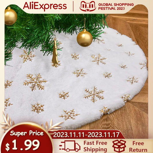 Jupe d'arbre de Noël en fausse fourrure blanche de 15 pouces, décor à paillettes