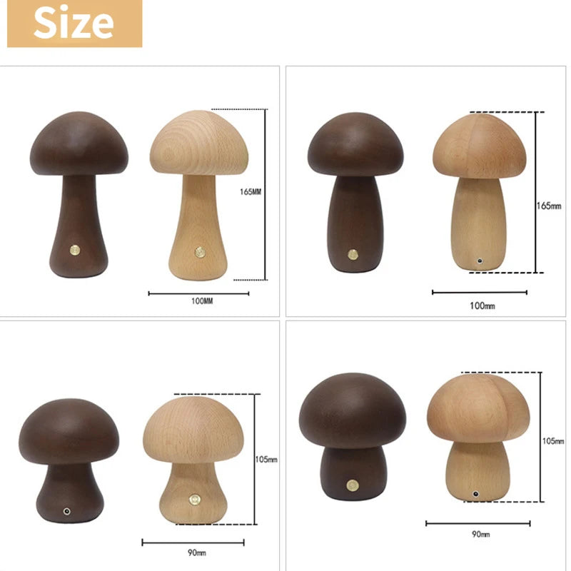 Veilleuse champignon en bois - Lampe de bureau à intensité variable avec interrupteur tactile