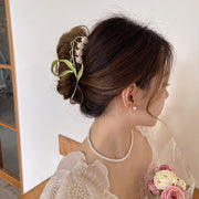 Elegant Lily of The Valley Metal Hair Clip with Pearl 2022 Summer Flower Large Hair Claw Clips Women Headwear Pince Cheveux