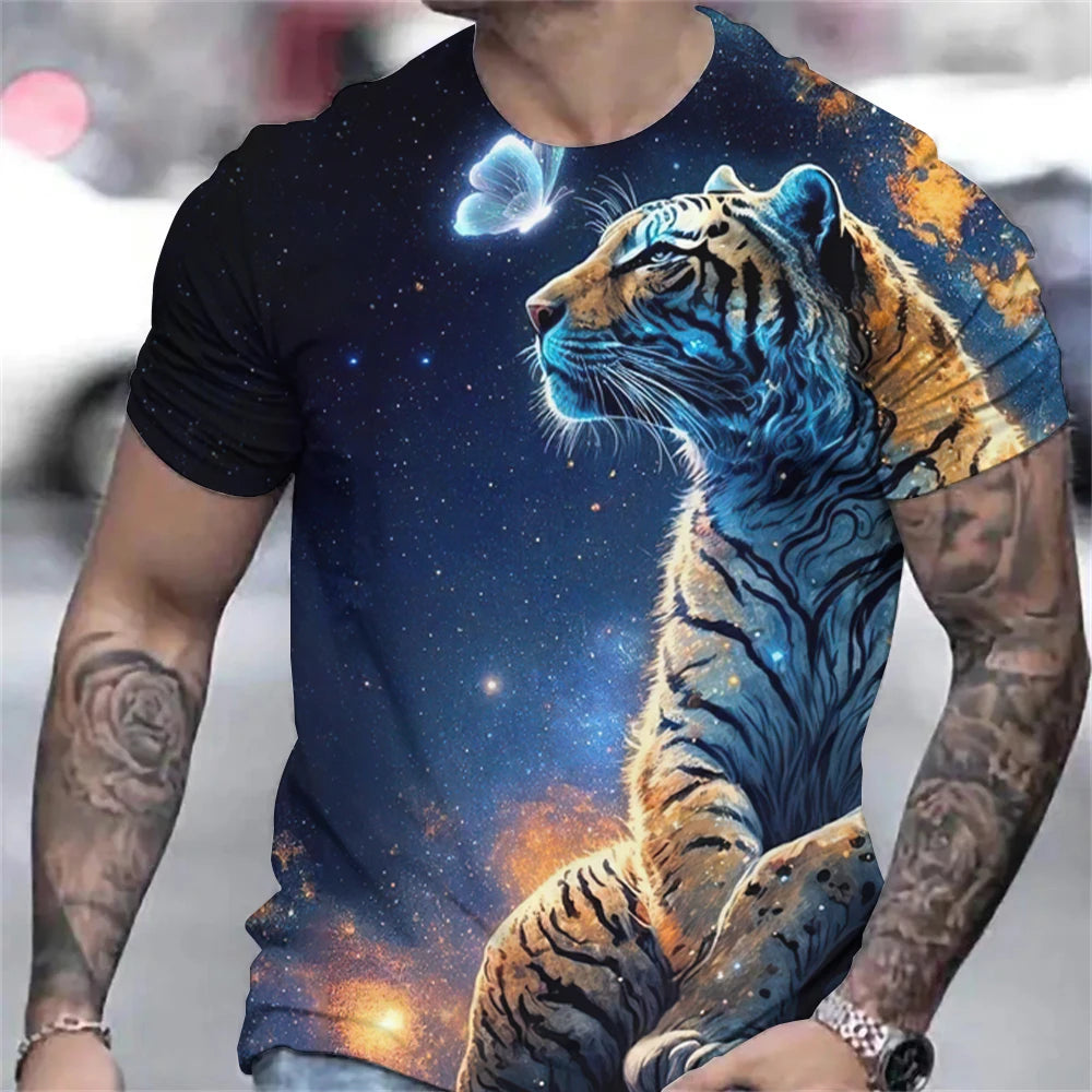 Men's Oversized 3D Tiger Print Summer Tee