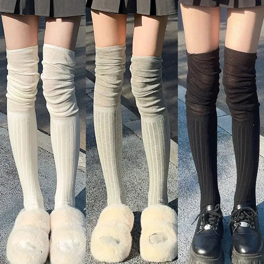 Solid Color Thigh-High Socks - Warm Cotton