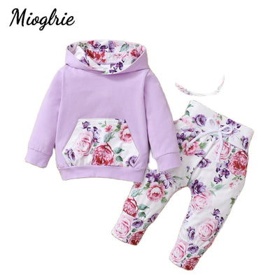3 Piece Infant Clothes Floral Baby Girl Set for New Born 0 to 3 Hooded Clothes Long Sleeve Baby Outfit Autumn Winter Sweatshirts