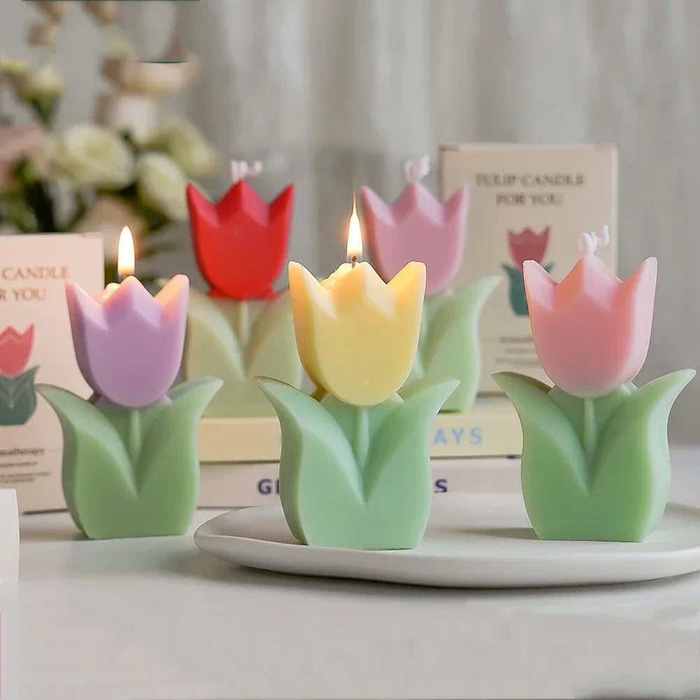 Bougies d'aromathérapie à la fleur de tulipe - Décoration de chambre esthétique