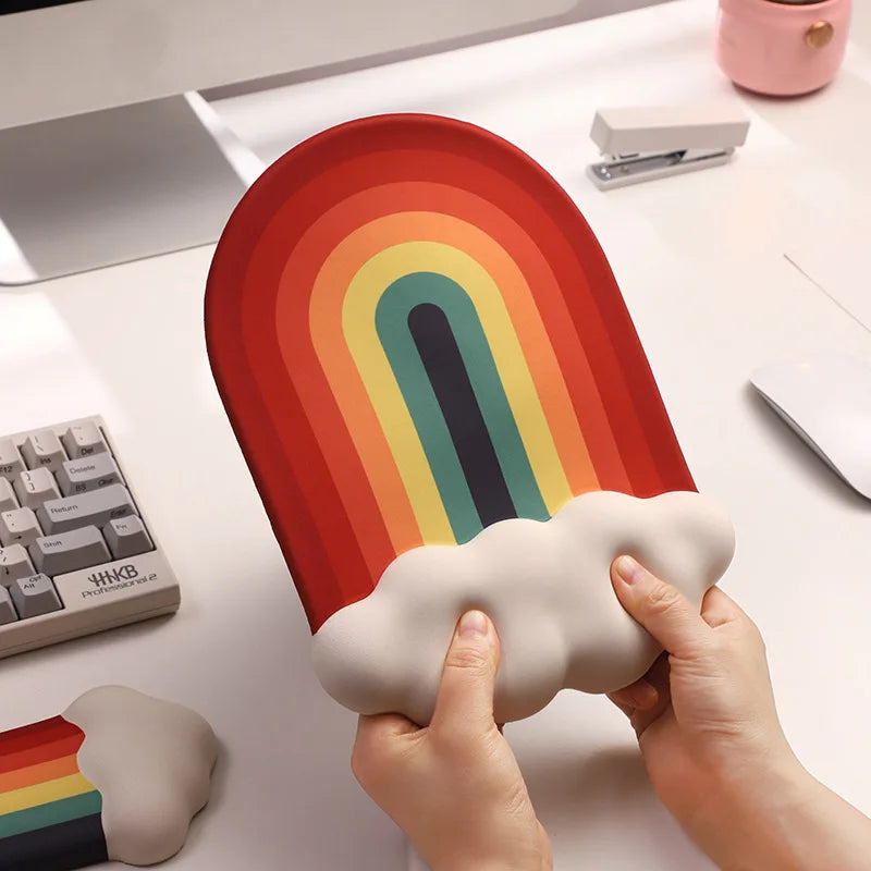 Ergonomisches Regenbogen-Mauspad mit Memory Foam-Handgelenkauflage