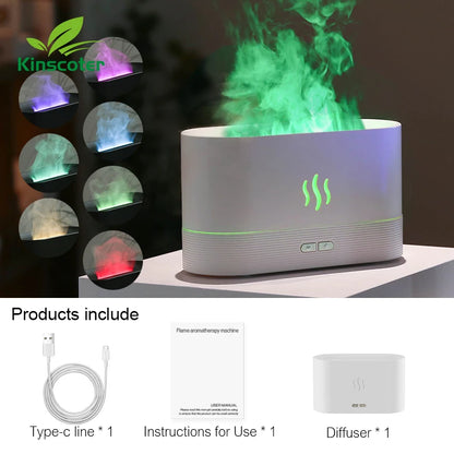 Ultrasonic Cool Mist Diffuser - LED Flame Lamp & Essential Oil Humidifier