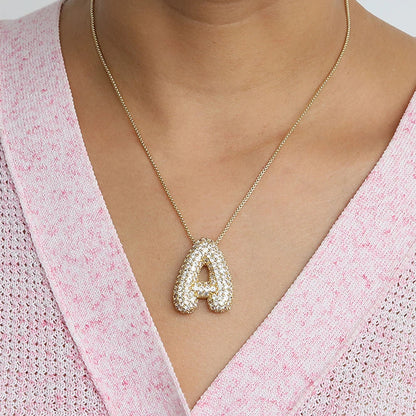 Gold Plated Zircon Initial Necklace A-Z Pendant