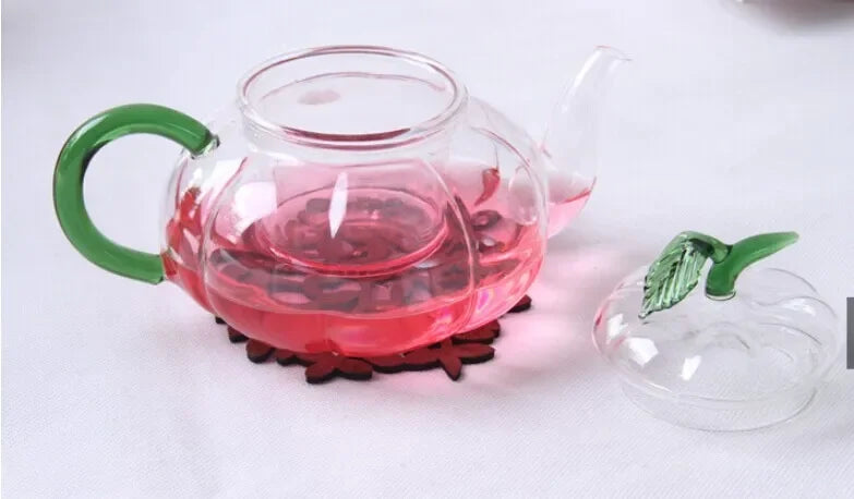 Théière en verre à feuilles vertes de citrouille
