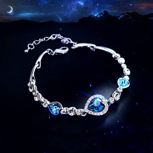 Bracelet coeur en cristal bleu pour femme