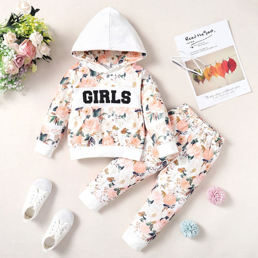 Ensemble sweat à capuche et pantalon à imprimé floral pour fille