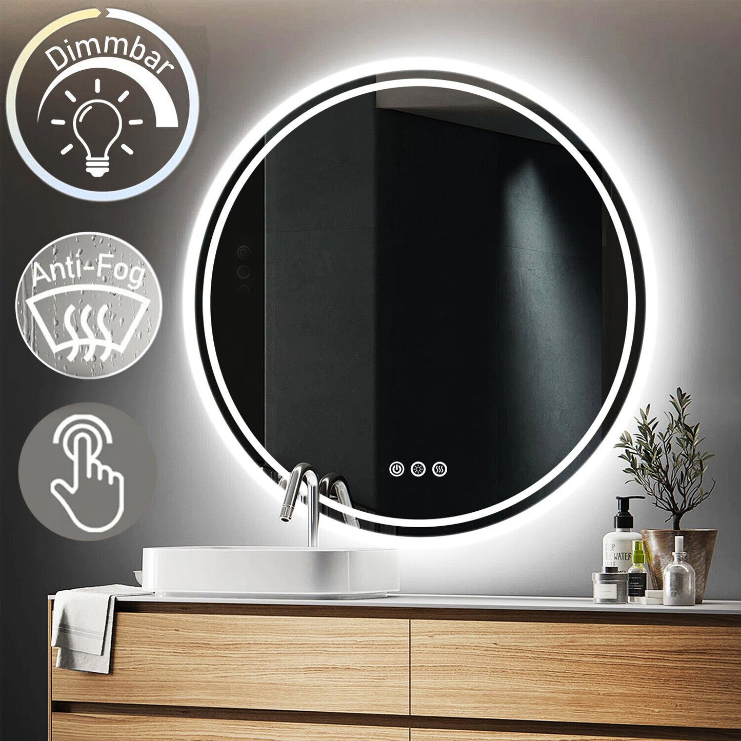 Miroir de salle de bain rond intelligent