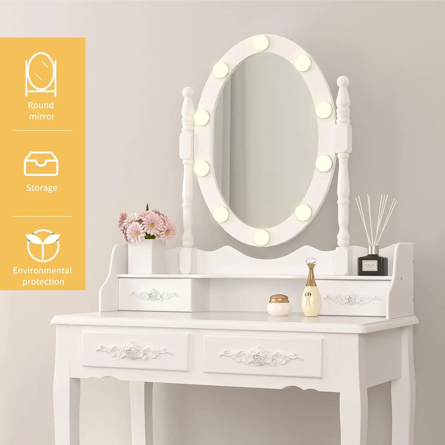 Elegant Vanity Set with Mirror & Stool