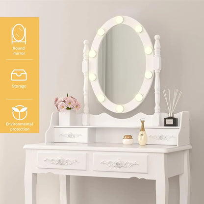 Elegant Vanity Set with Mirror & Stool