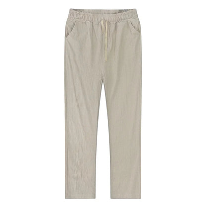 Pantalon streetwear respirant en coton et lin de couleur unie pour hommes