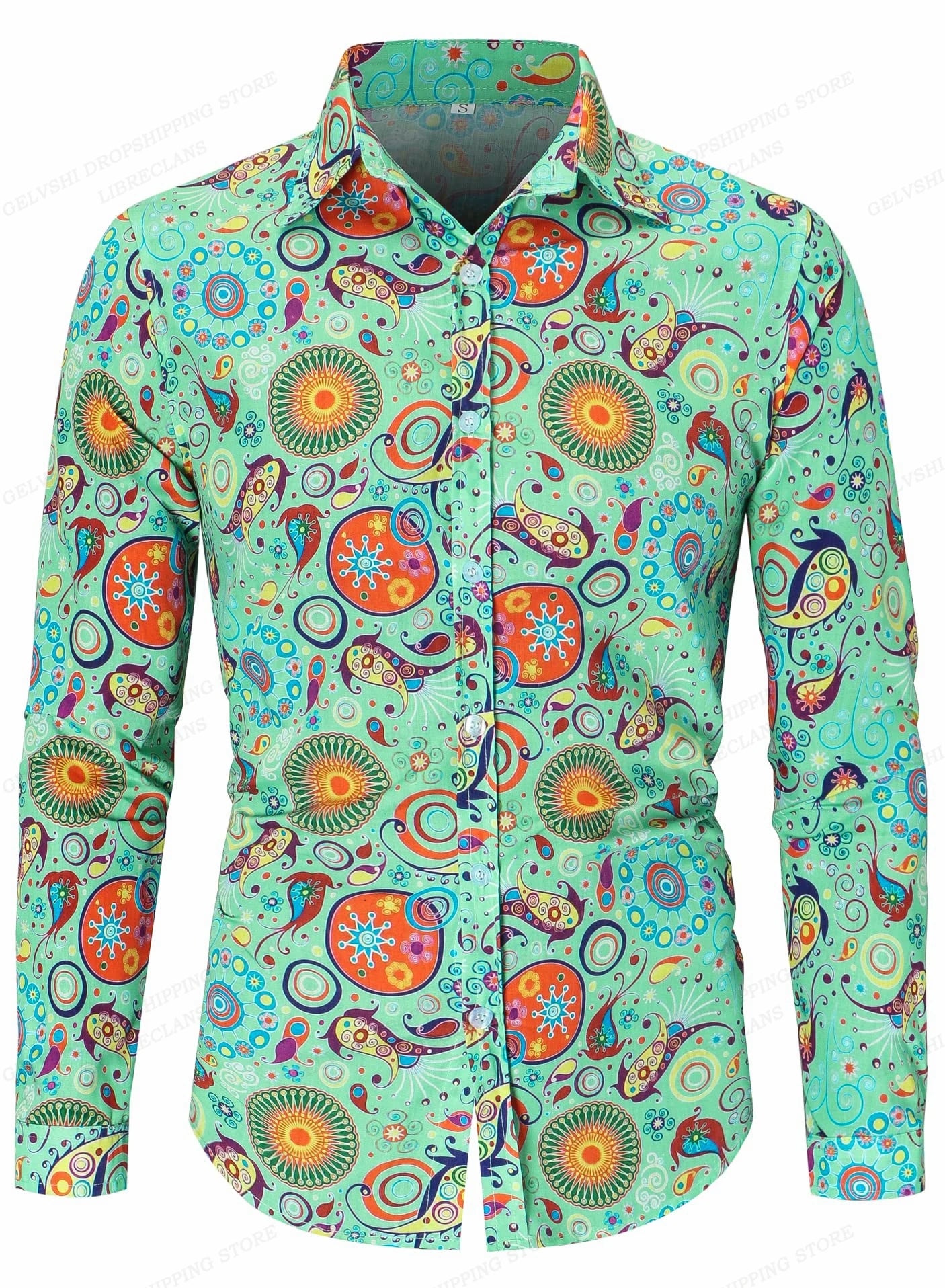 Men's Floral Print Vacation Style Lapel Long Sleeve Shirt