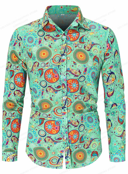 Men's Floral Print Vacation Style Lapel Long Sleeve Shirt