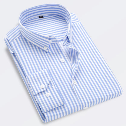 Chemise rayée à manches longues pour hommes, coupe slim