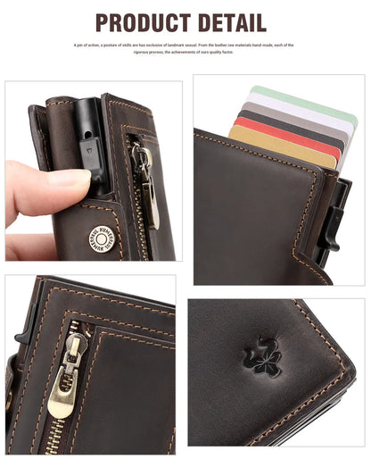 New Automatic Card Holder Genuine Leather Wallet
