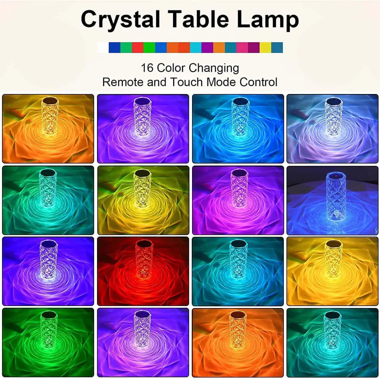 Veilleuse LED rechargeable RVB rose - Lampe en cristal à contrôle tactile 16 couleurs 