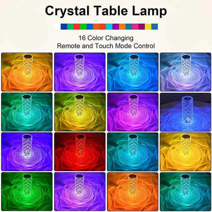 Veilleuse LED rechargeable RVB rose - Lampe en cristal à contrôle tactile 16 couleurs 