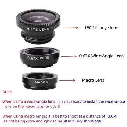 3-in-1 Fisheye Wide Angle Macro Mobile Phone Lens
