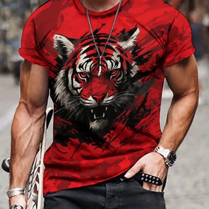 T-shirt d'été à imprimé tigre 3D pour hommes