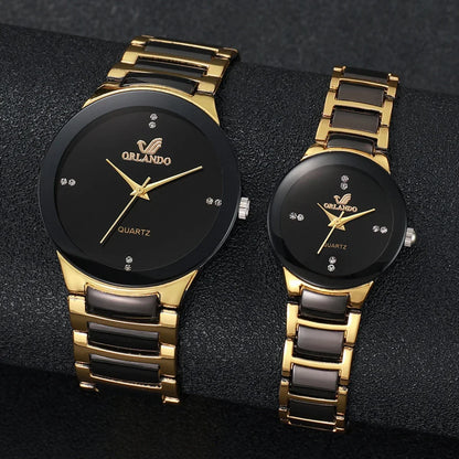 Ensemble de montres pour couple 2 pièces - Montres à quartz analogiques avec bracelet en acier inoxydable pour hommes et femmes