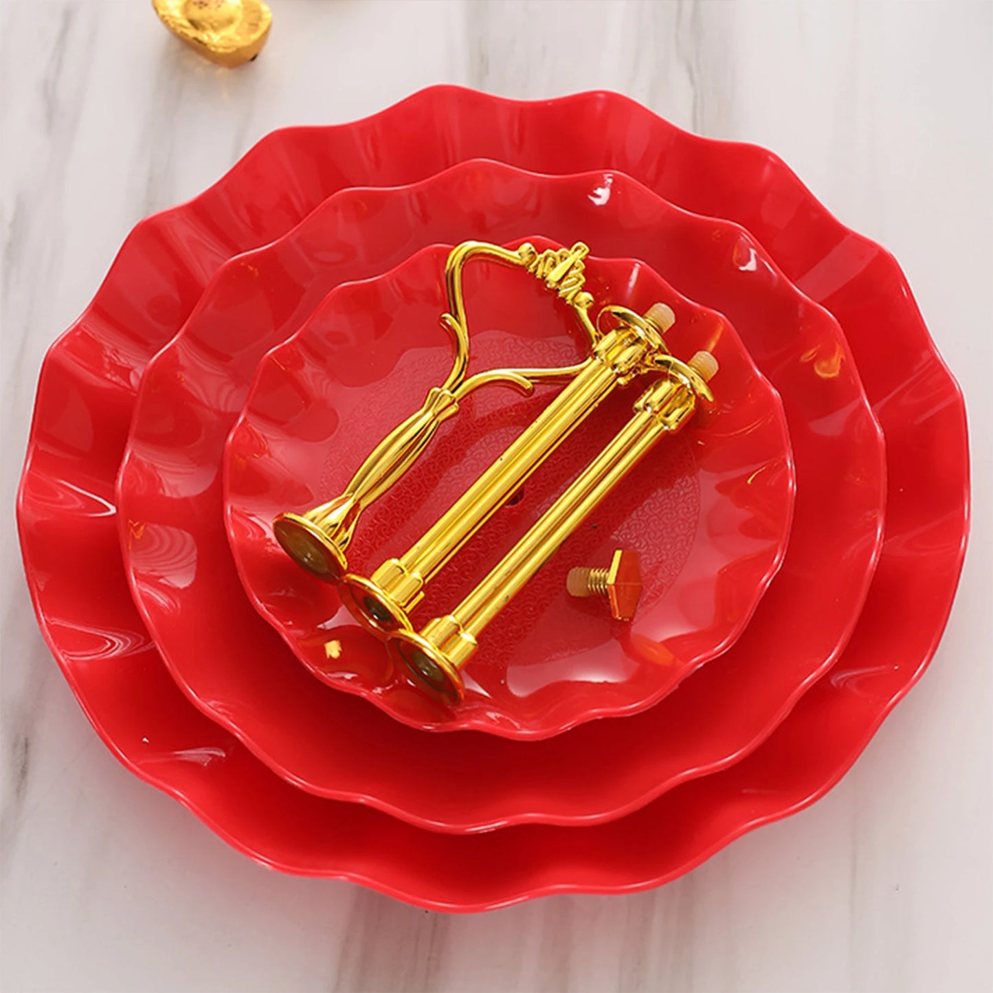 Présentoir de buffet ondulé en plastique pour assiettes de fruits et desserts