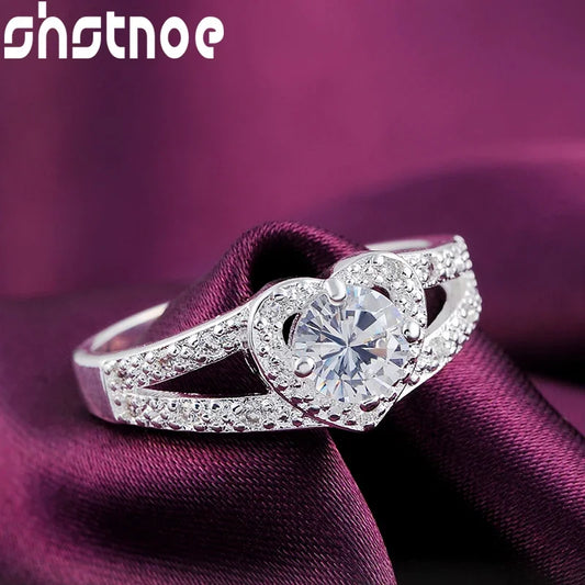 Women's 925 Sterling Silver Heart Crystal Bridal Ring
