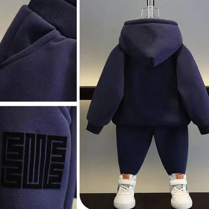 Winter Kids Fleece Thick Hoodies Suit for Boy Sportswear 2+y