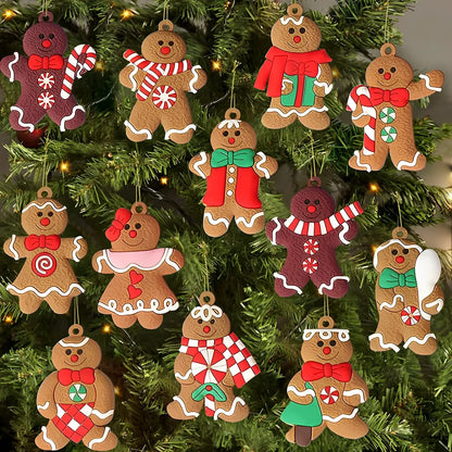 12 Assorted Plastic Gingerbread Man Ornaments for Tree Decor