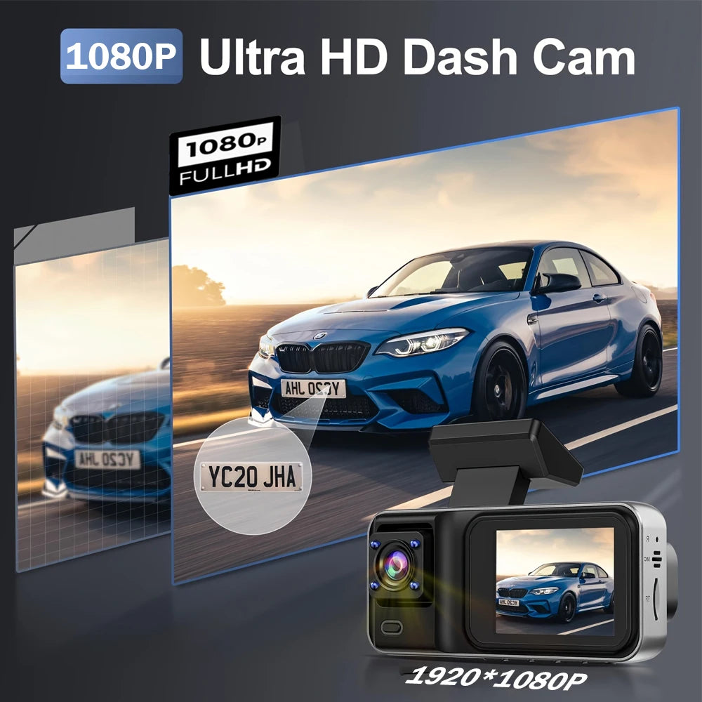 3-Channel 1080P Dash Cam with Rear View & Car DVR