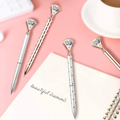 Grand stylo à bille en cristal de diamant - Plume en métal de 1,0 mm, ornée de strass