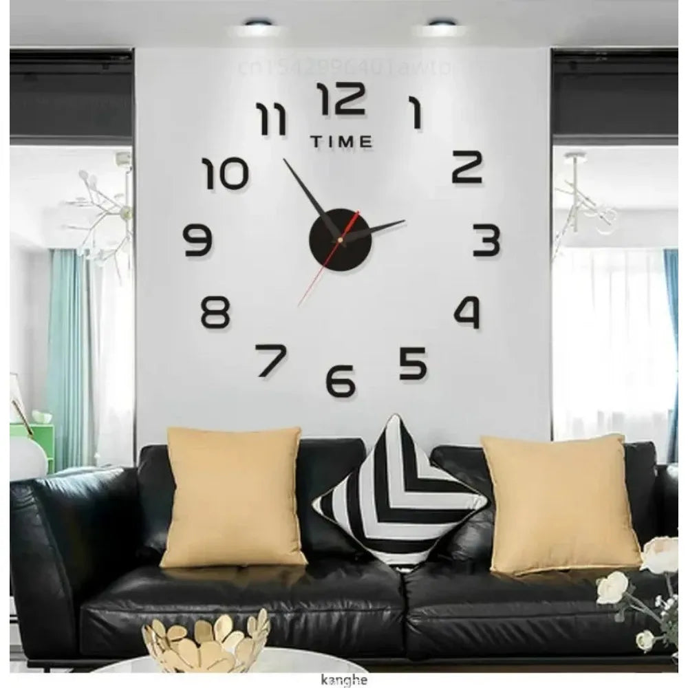 Large 3D DIY Quartz Wall Clock with Acrylic Mirror Stickers