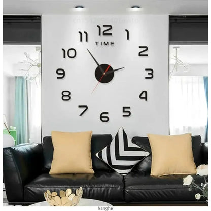 Large 3D DIY Quartz Wall Clock with Acrylic Mirror Stickers