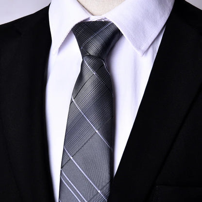 7 cm schmale Krawatten mit Reißverschluss, einfarbig und gestreift
