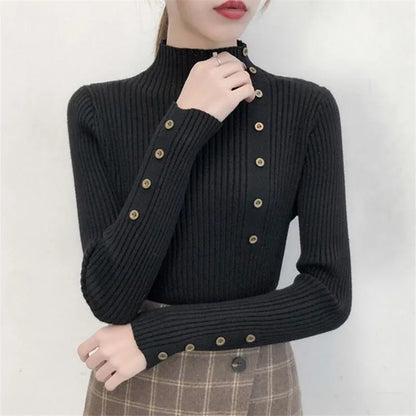 Women's Slim Knitted Turtleneck Sweater - Soft Cotton