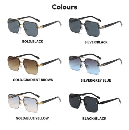 Doppelsteg-Sonnenbrille mit quadratischem Rahmen und Polygon-Muster für Damen