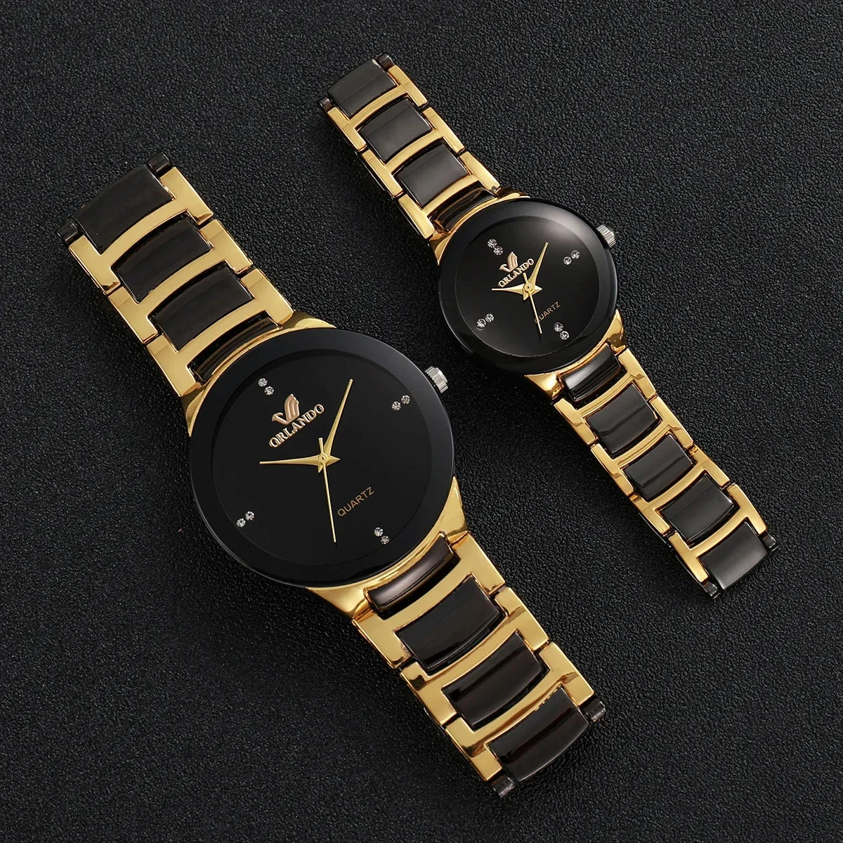 Ensemble de montres pour couple 2 pièces - Montres à quartz analogiques avec bracelet en acier inoxydable pour hommes et femmes
