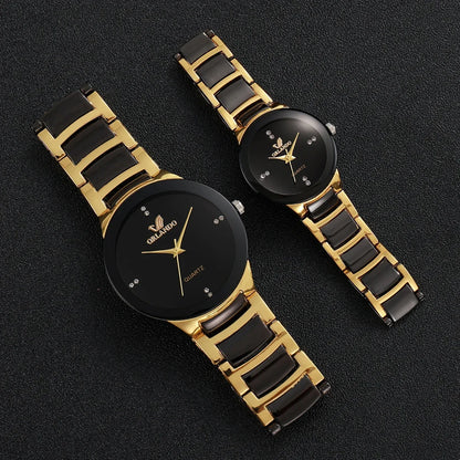 Ensemble de montres pour couple 2 pièces - Montres à quartz analogiques avec bracelet en acier inoxydable pour hommes et femmes