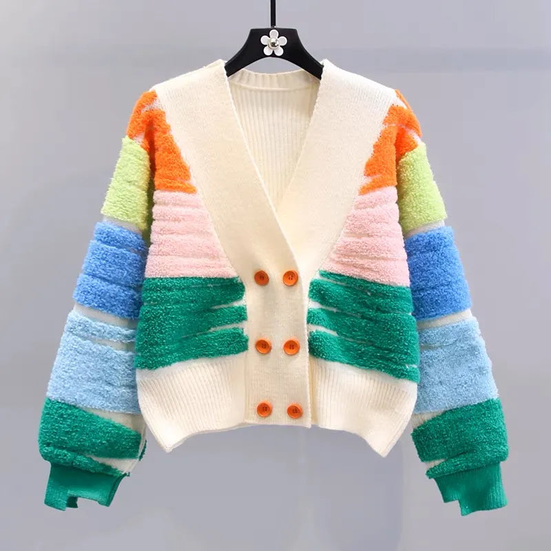 Rainbow Stripe Knitted Cardigan Set