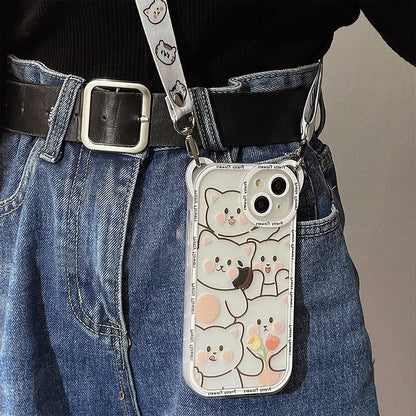 Niedliche Lanyard-Handyhülle mit Bär und Katze